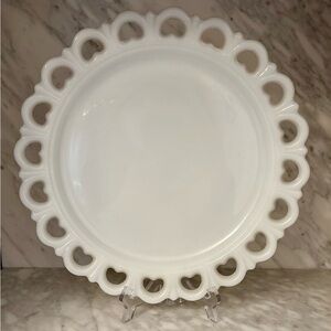 Vintage Abchor Hocking Lace Edged Milk Glass Serving Plate